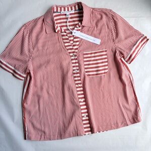 Jane + Delancey Orange White Stripe Shirt Top Preppy Coastal Summer size medium